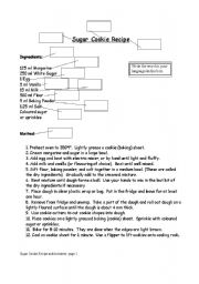 English Worksheet: Sugar Cookies Recipe and Activities for Language Development