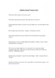 English Worksheet: Celebrity Internet Treasure Hunt
