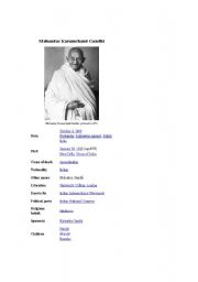 English Worksheet: Mahatma Gandhi
