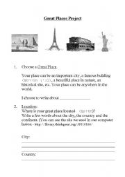 English worksheet: Great Places Project
