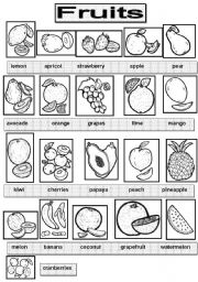 English Worksheet: Fruits pictionary BW version