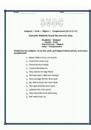 English worksheet: Subject ,Verb and complement 