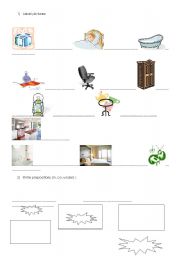 English Worksheet: furniture and prepositions -in, on, under