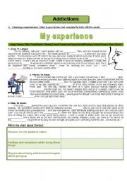 English Worksheet: Addictions - my experience