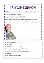 English Worksheet: I LIVE IN LONDON