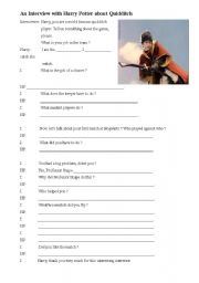 English worksheet: Harry Potter 1: An interview about Quidditch