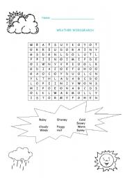 English Worksheet: Weather Wordsearch