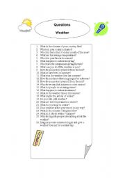 English worksheet: questions - weather