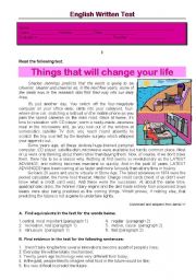 English Worksheet: Test - things thatt will change your life