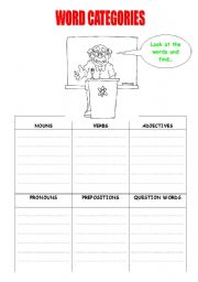 English worksheet: WORD CATEGORIES