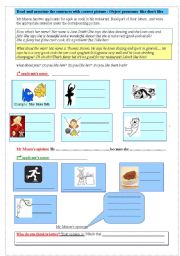 English Worksheet:  Reading comprehension:  Mr Mason needs a cook!  