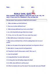 English worksheet: ROAL DAHL QUIZ   Key for teachers