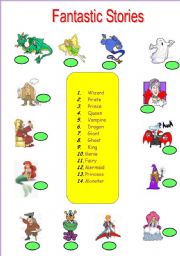 English worksheet: FANTASTIC STORIES