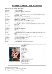 English Worksheet: Britney Spears : the interview