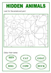 English Worksheet: hidden animals