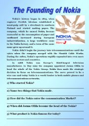 English Worksheet: The founding of Nokia reading comprehension