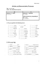 English worksheet: Articles and demonstratives