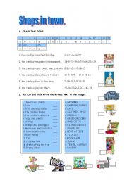 English Worksheet: shops in town