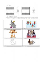 English Worksheet: How to learn animals and colors