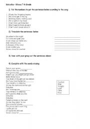 English Worksheet: Song Disturbia - Rihana