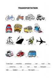 English Worksheet: Build up your vocabulary - Transportation