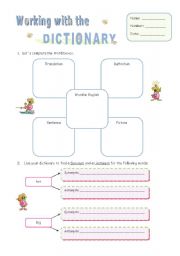 English Worksheet: Working with a dictionary