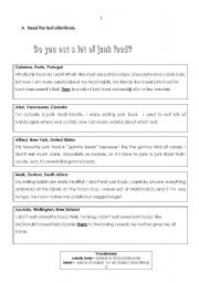 English Worksheet: test on junk food - 7th form