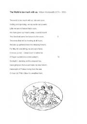 English Worksheet: The World is Too Much With Us - William Wordsworth