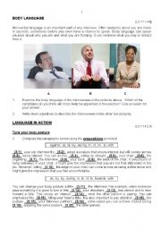 English Worksheet: Body Language - Job Interviews