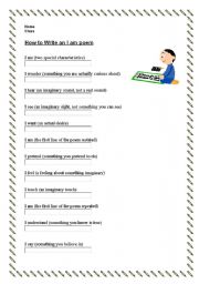 English Worksheet: How to write an I am poem