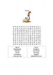 English Worksheet: farm animals word search