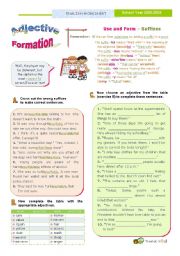 English Worksheet: Adjective Formation  (2nd of the SET)  - common suffixes: -ful/-less/-y/-ish/-able/-ible