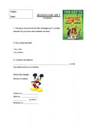 English worksheet: Madagascar 1 and 2