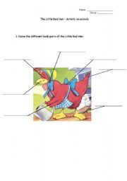 English Worksheet: The Little Red Hen - animal activity