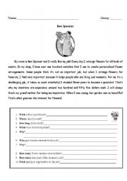 English Worksheet: Job: Florist