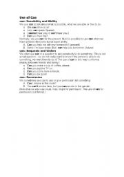 English worksheet: use of can