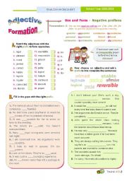 English Worksheet: Adjective Formation  (1st of the SET)  -  Adding Negative Prefixes to give the word the opposite meaning