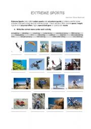 English Worksheet: extreme sports