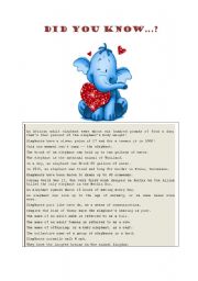 English Worksheet: Fun facts about elephants