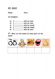 English worksheet: Senses and pasts of the body