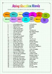 English Worksheet: Using question words