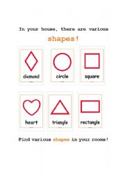 English Worksheet: lets find various shapes!