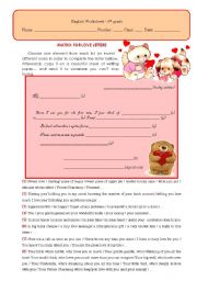 English Worksheet: MATRIX FOR LOVE LETTERS