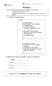 English worksheet: TELEPHONE DIALOGUES