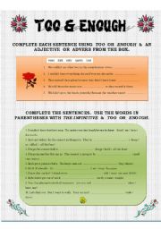 English Worksheet: Too & Enough