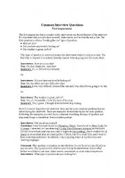 English worksheet: Common Interview Questions