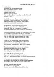 English Worksheet: Colors of the Wind