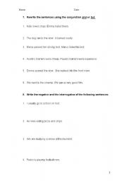 English worksheet: conjuctions and verbs