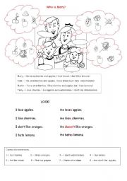 English Worksheet: Food. I like, I love, I dont like, I hate ....puzzle