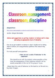 Classroom management: discipline (article summary)